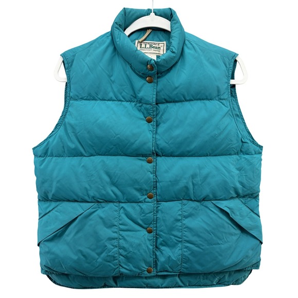 Vintage L.L.Bean Down Puffer Vest Womens Large Teal Snap Front Made USA 90s - Picture 1 of 7